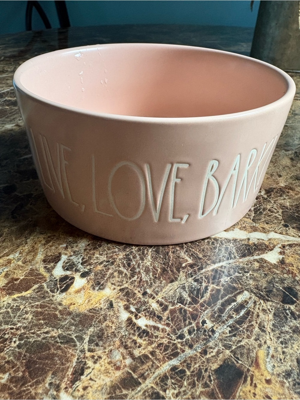 Rae Dunn Pink 'Live, Love, Bark' Ceramic Dog Bowl